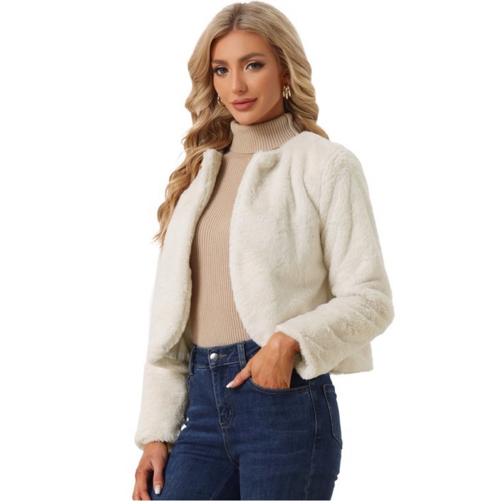 NWT! Allegra K Women's Winter Open Front
Short Faux Fur Jacket Beige Small